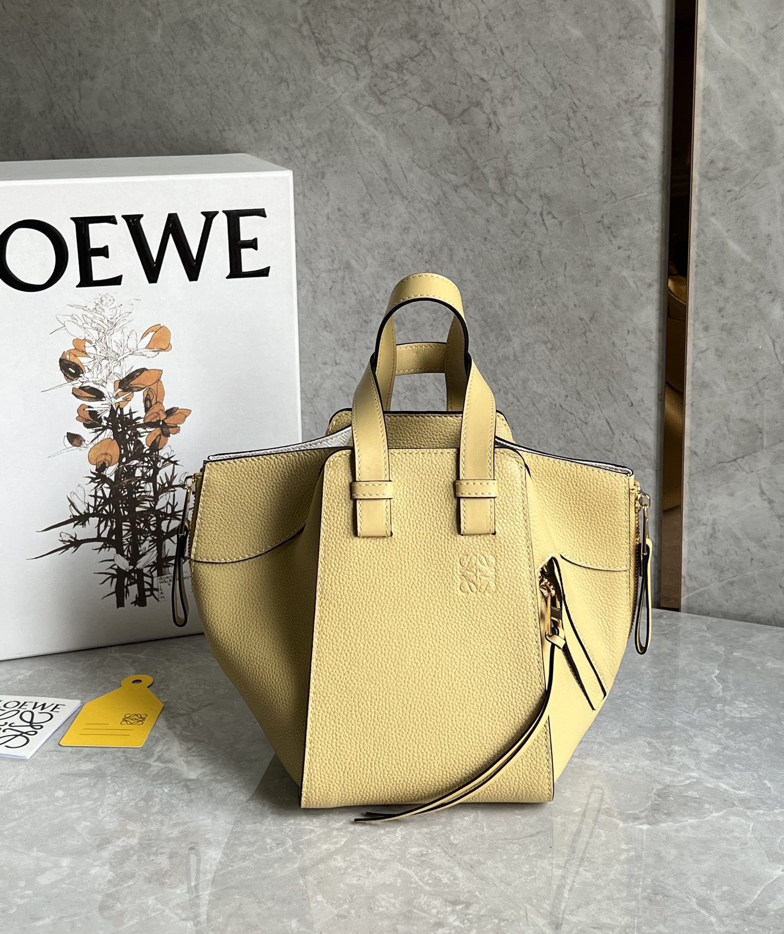 Loewe Compact Hammock Bag in Soft Grained Calfskin Light Yellow